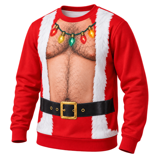 Funny Christmas Sweatshirt, Fake Bare Chest